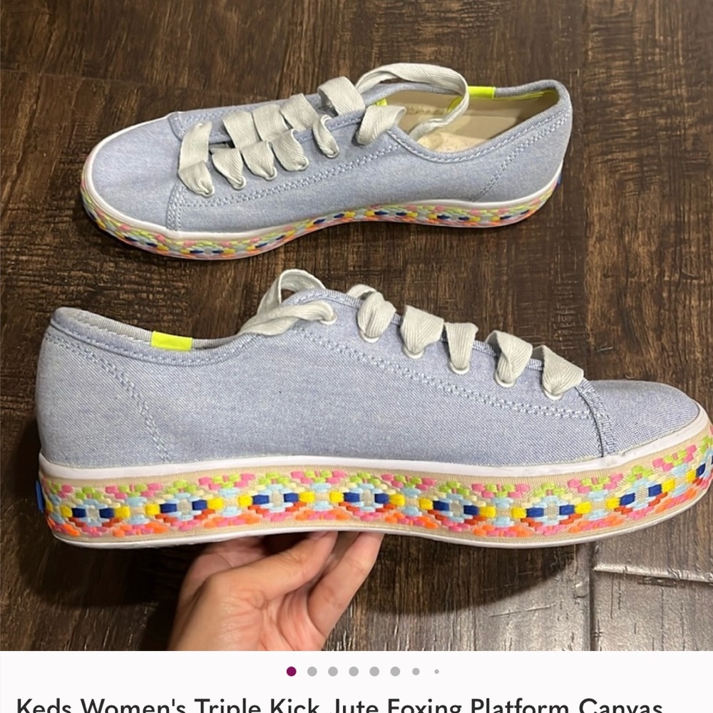 Keds Women's Triple Kick Jute Foxing Platform Canvas Sneaker Size 9 WF62627 Blue